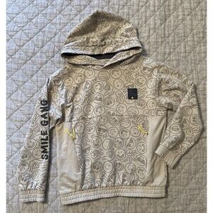 Mayoral Boys Long Sleeve Smile Gang Hoodie Size 8 Emoji Zippered Pockets Beige
